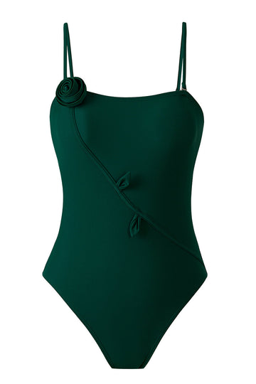 Zielone jednoczęściowe stroje kąpielowe z nadrukiem 3D w kwiaty